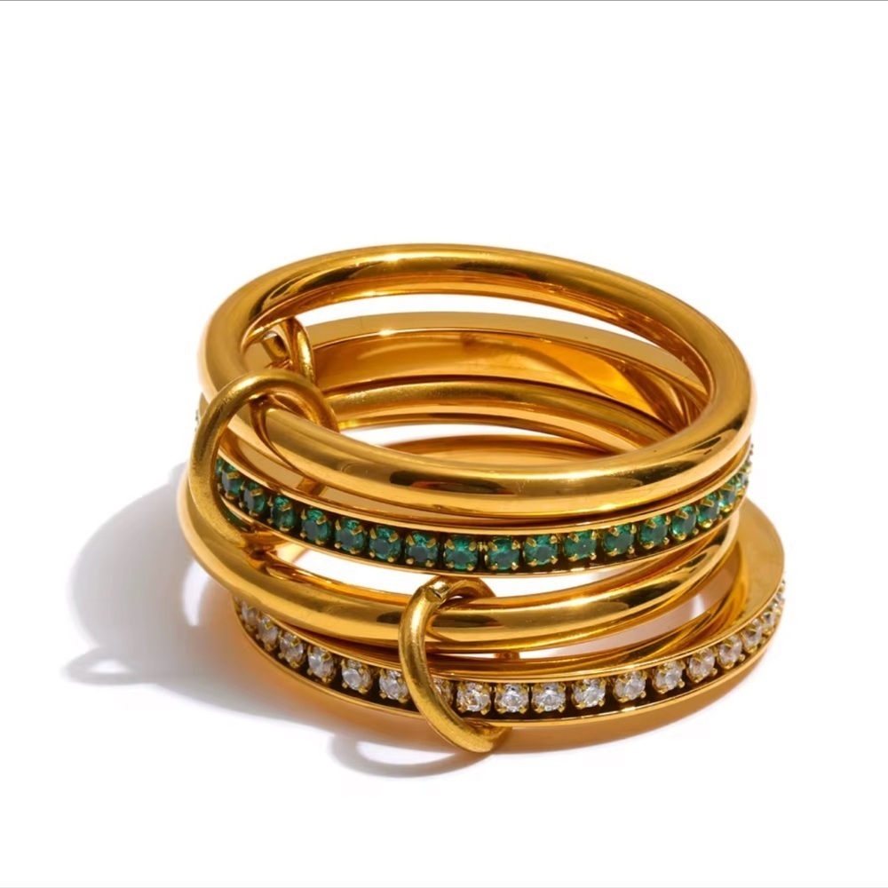 Gold Plated Multi-Band Ring with Cubic Zirconia Accents - Picture 2 of 6